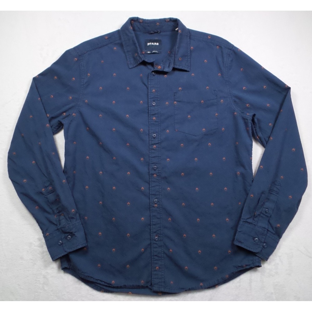 prAna Shirt Mens Size Medium Blue Button Up Long Sleeve Pocket Stretch Comfort